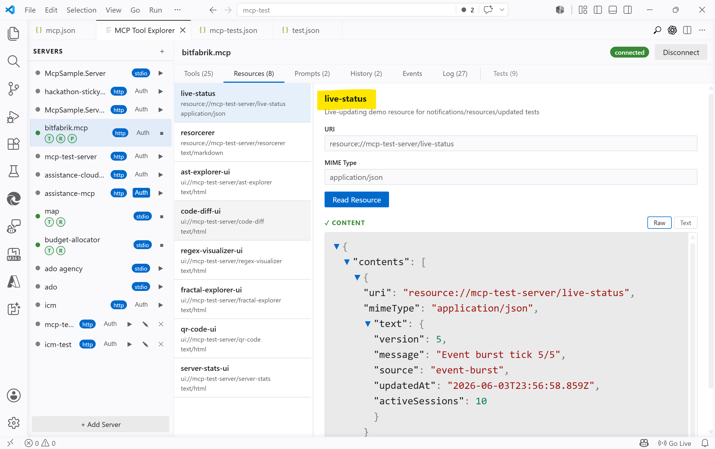 MCP live-status resource screenshot